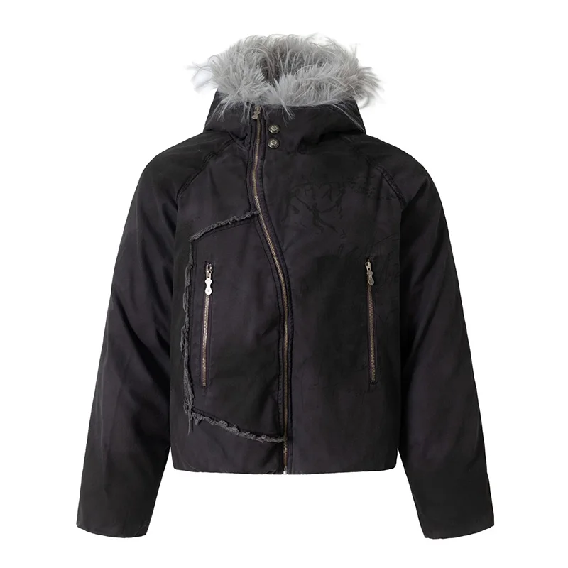 

Oversized Hip Hop Vintage Warm Parka Coats Harajuku Thermal Fleece Casual Outwear Jackets For Male Fur Collar