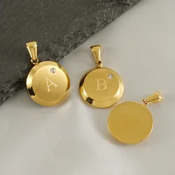 18K Gold Plated Stainless Steel 26 A-Z Initials Round Pendant  For Necklace Jewelry