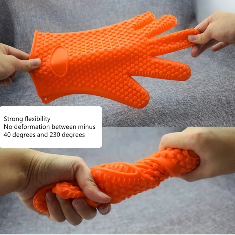 BBQ Silicone Grilling gloves Baking Gloves Anti-Scalding Cooking Oven Mitts Fireproof Barbecue Kitchen Heat Insulation Glove 1pc