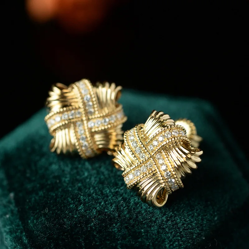 2024 женские плетеные серьги-кресты с микро-инкрустацией, яркий роскошный стиль, модный дизайн, французский