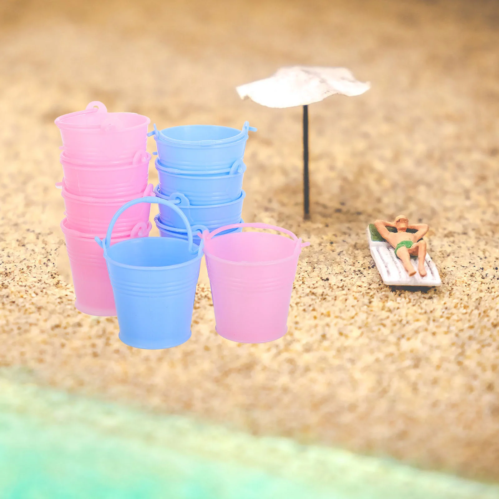 10Pcs Mini Plastic Buckets with Handle Colored Succulent Plants Pail Miniature Dollhouse Accessories Small Plastic Buckets for K