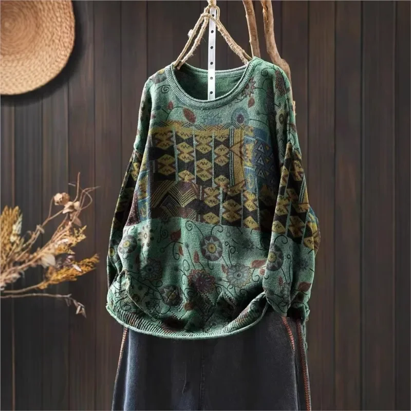 

Винтажный свободный индивидуальный свитер с круглым вырезом, женский зимний новый свитер с длинными рукавами в китайском стиле, винтажный стиль JJ916