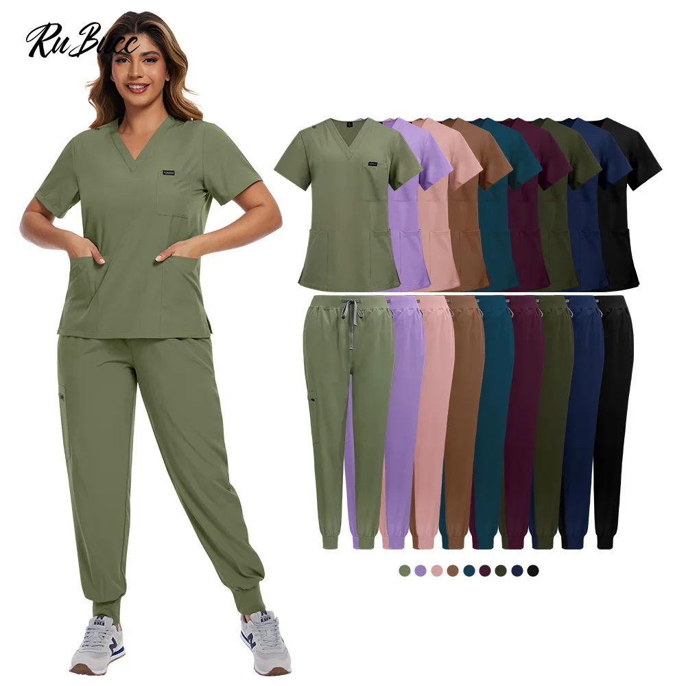 Medical Doctor Scrubs Set Nurse Surgical Uniforms Women Beauty Salon Work Wear Clinical Scrubs Tops-Pants Spa Nursing Tunic Suit