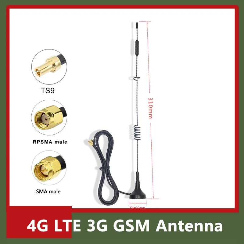 

2pcs TS9 SMA RPSMA GSM 2G 3G 4G Magnetic Suction cup Antenna 18dBi with 3M Cable for NB-IOT DTU Wireless Router Modem
