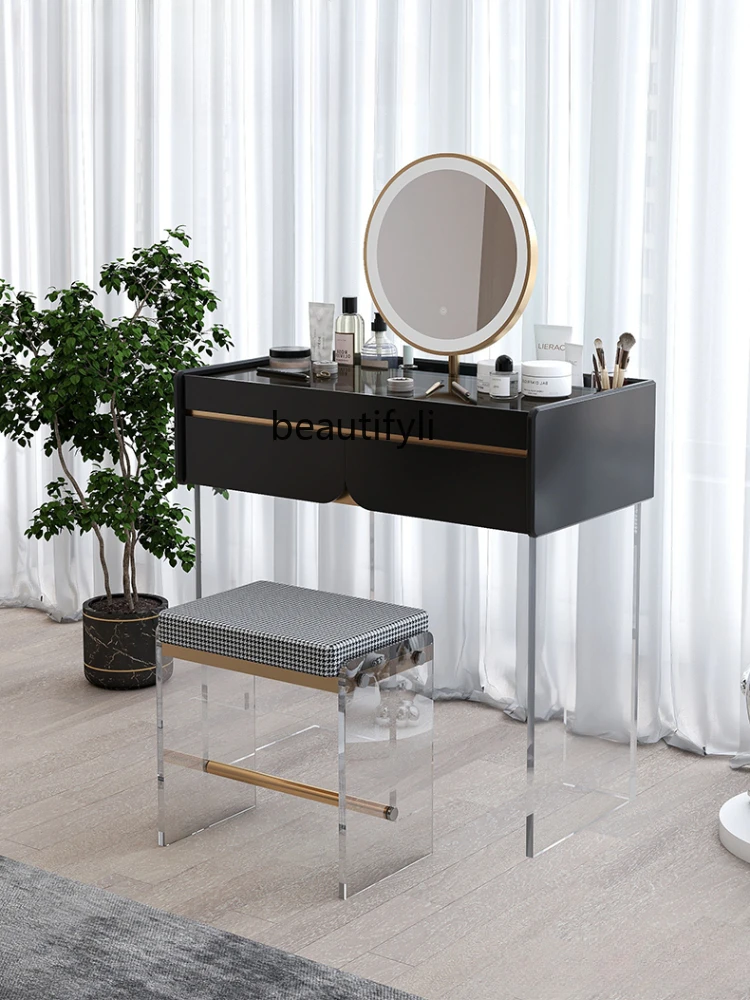 Acrylic Dresser Modern Minimalist Glass Transparent Countertop Double Layer Storage Makeup Table