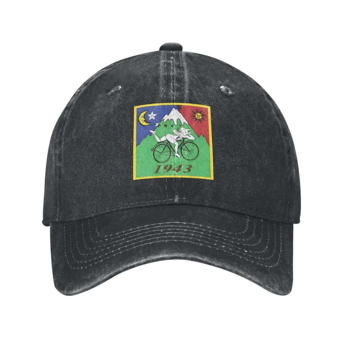 Albert Hoffman, 1943 Bicycle Day, Vintage Chemical History, Mountain And Bicycle denim Hat Durable for All Seasons Baseball Cap
