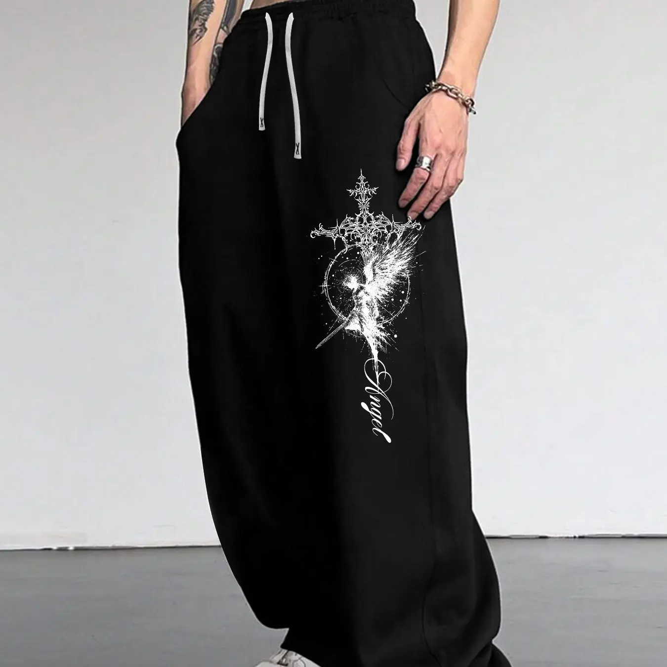 Men's Casual Workwear Pants Original Tattoo Angel Men's Casual Sports Campus Jogging Pants Straight Leg Pants