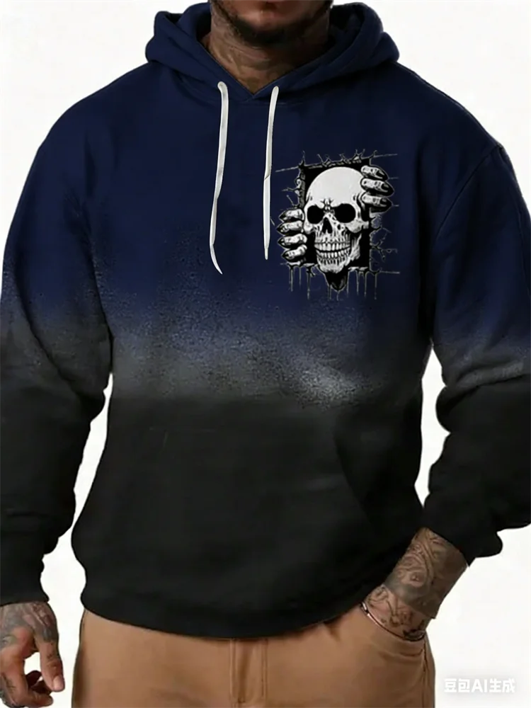 

Fashion Gradient Skull Pattern Printed Men's Hoodies Leisure Fashion Long Sleeve Pullover Tops Daily Street Trend Sweatshirt Top