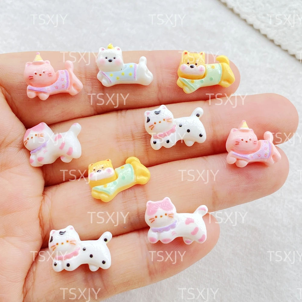 Resin Art Stone - เรซิ่นรูปการ์ตูนน่ารัก 20 ชิ้น ลายลูกสุนัขและลูกแมว สำหรับตกแต่งเล็บ งานประดิษฐ์