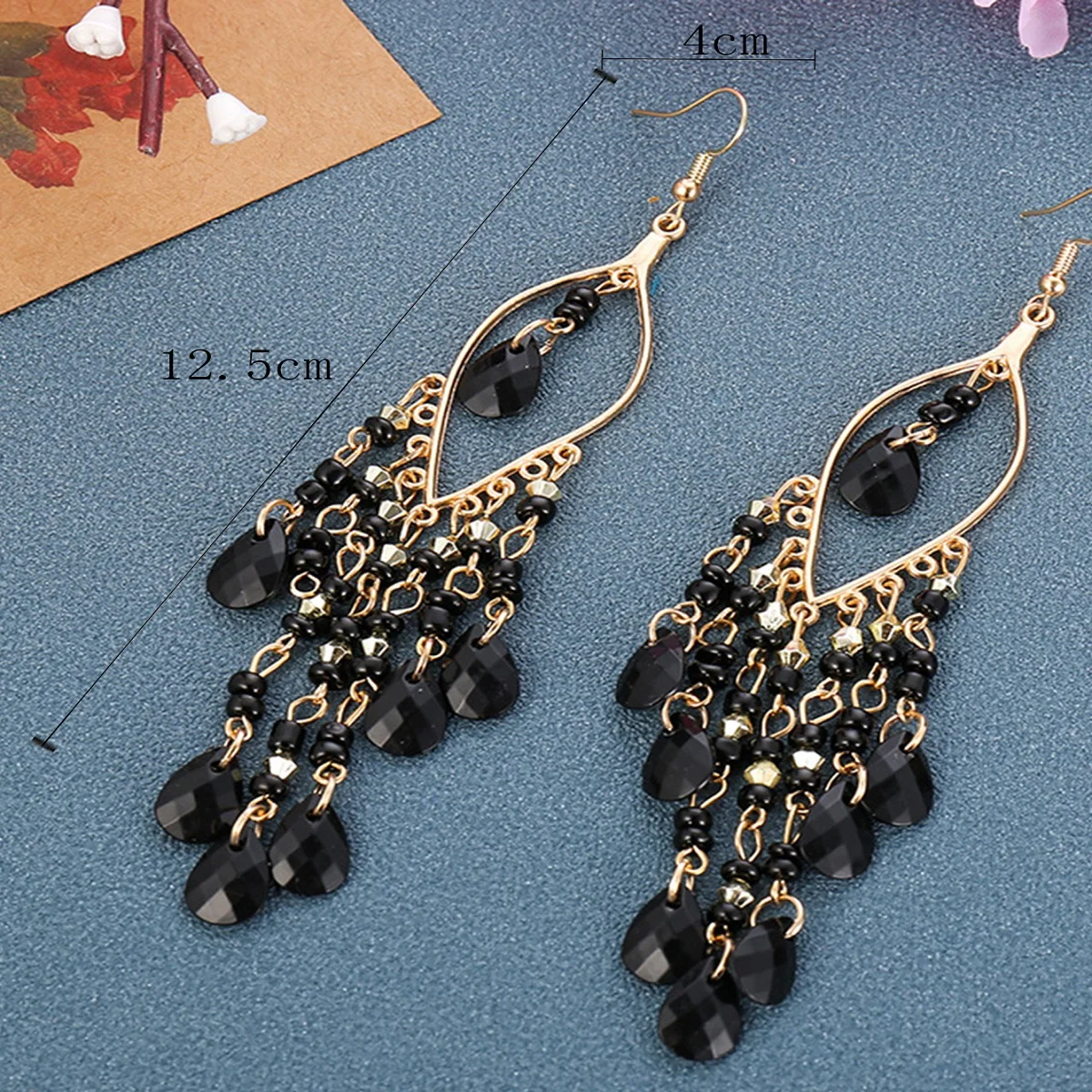 Fashionable Bohemian long tassel bead earrings, vintage elegant vacation style headwear for women