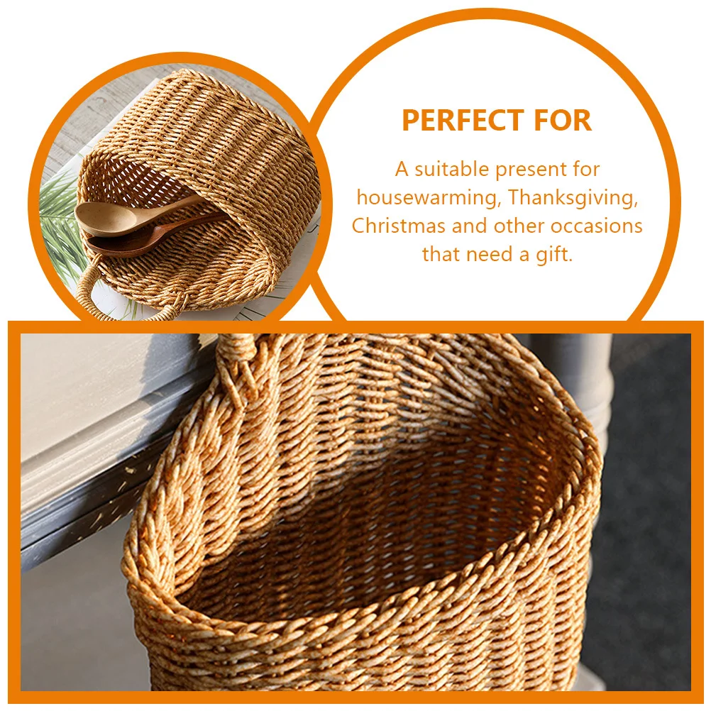 

2Pcs Woven Storage Basket for Kitchen Wall Hanging Basket Large Capacity Organizer for Cutlery Garlic Vegetables Fruits Sundries