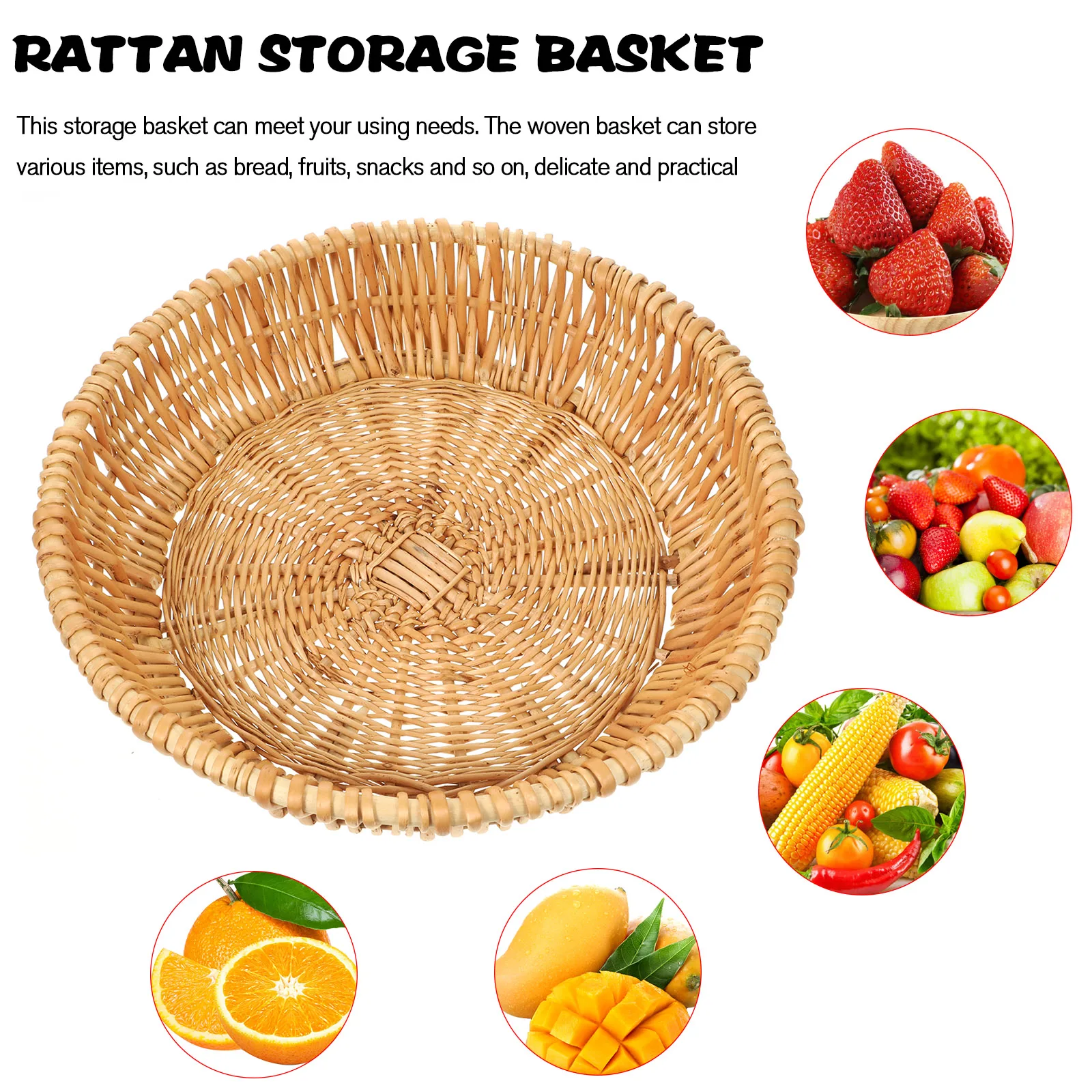 

Rattan Steamed Bun Basket 30cm H made Large Capacity Woven Storage Baskets for Fruit Snack Bread Kitchen Food Serving Holder