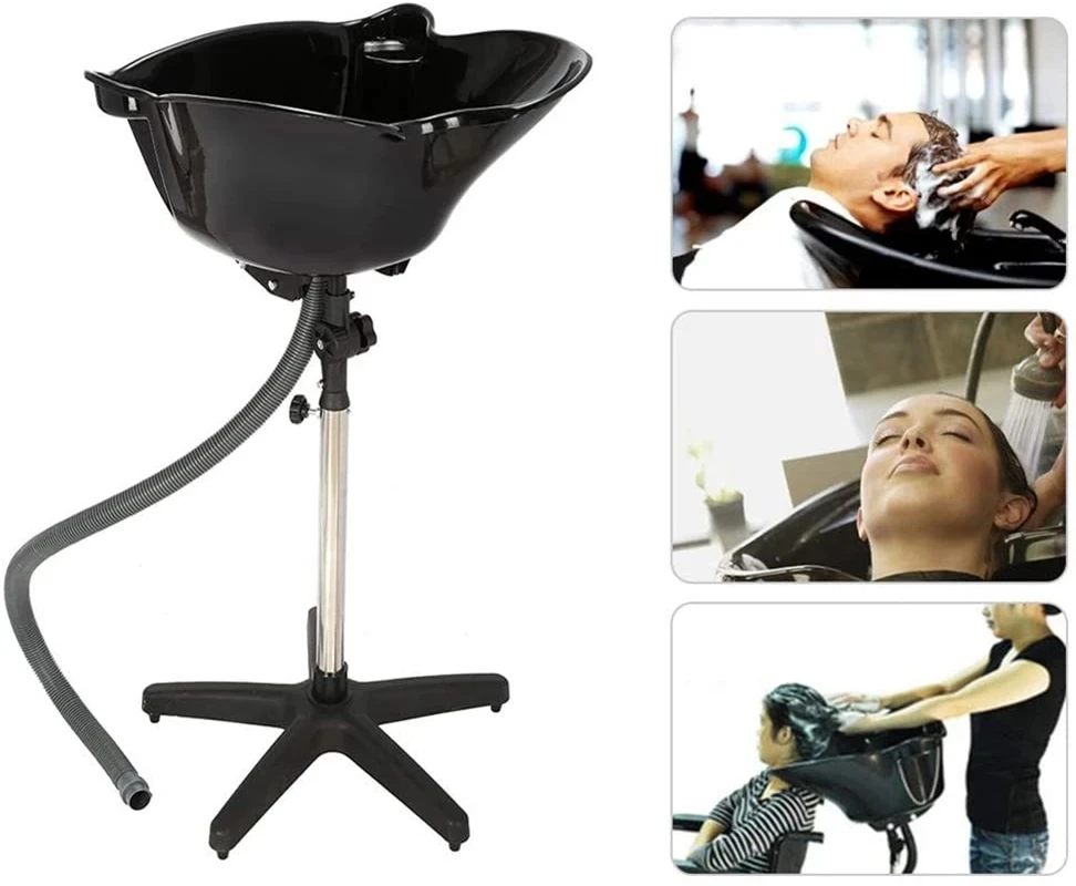 Shampoo Bowl Portable Salon Sink with Adjustable Height and Drain; Barbershops Hair Backwash Bowl Shampoo Basin Barber Tool