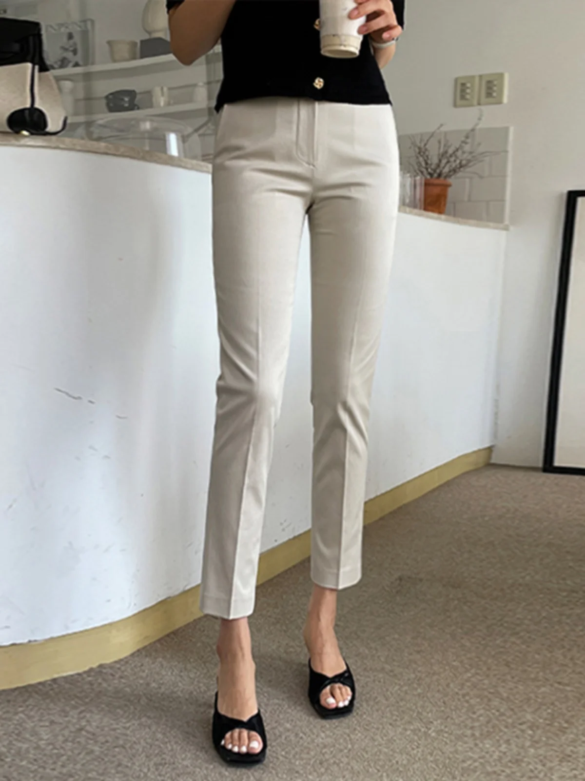 

Женские летние повседневные брюки с высокой талией, прямые, облегающие, тонкие, свободного кроя, новинка 2025 года, профессиональные повседневные брюки-костюм