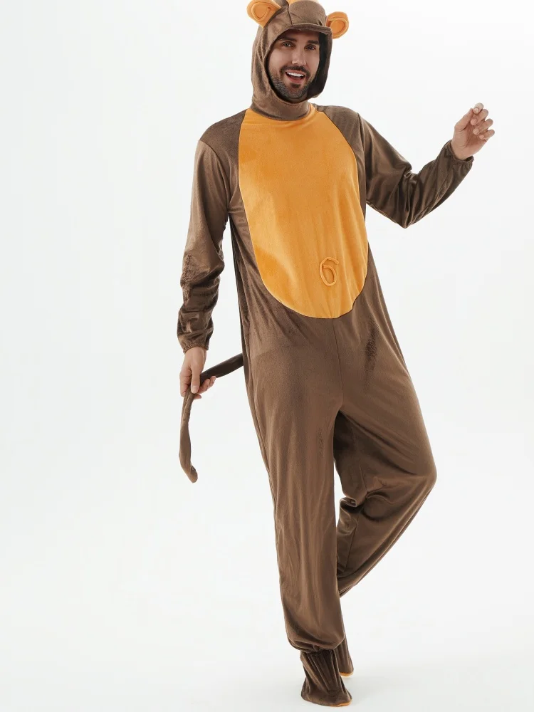 Animal Jumpsuit, Brown Monkey Cosplay Suit, Adult Halloween Party Stage Performance Costume, Both Men and Women Can Wear