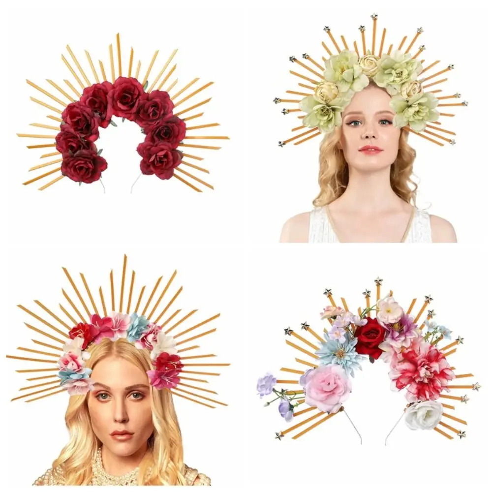 Party Attire Halloween Goddess Halo Hair Hoop Multiple Colors Artificial Flower Goddess Crown Tiaras Headband Elegant