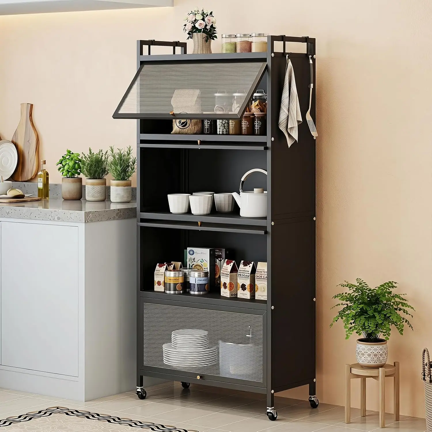 5-Tier Kitchen Pantry Cabinet Metal Storage Organizer 27.5