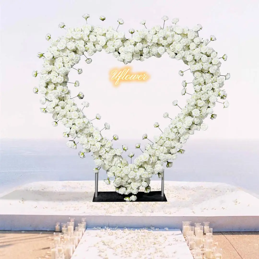 Uflower 5D White Rose Artificial Flower Wall Heart Arch Wedding Backdrop Floral Arrangement Display Event Party Props Flower Row