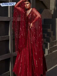 Sparkling Sequins A-Line Evening Gown 2024 Classic Long Sleeve Dress Luxurious Beads Floor-length Gowns Vestidos De Novia