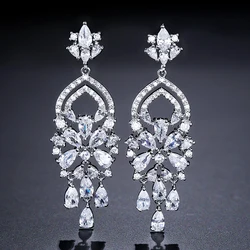 ZAKOL Fashion Water Drop Zircon Dangle Earrings For Women Luxury White Leaf Drop Earrings Bridal Wedding Party Jewelry