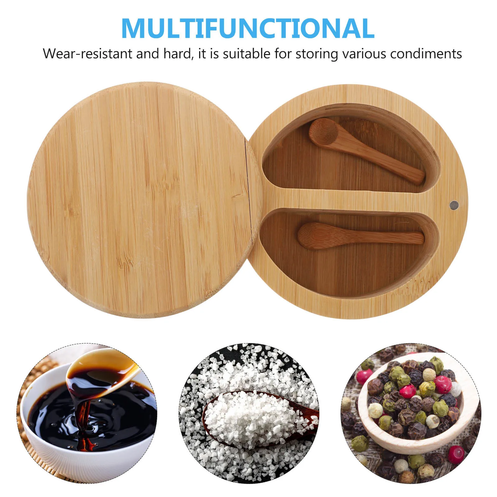 

1pc Double Compartment Bamboo Spice Jar Seasoning Container For Kitchen Storage Salt Herb Organizer Spice Box