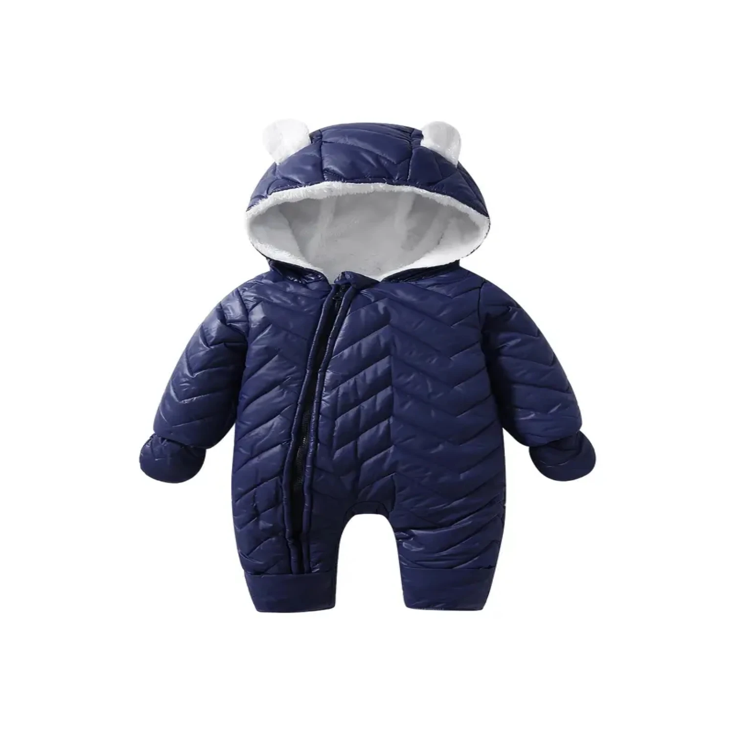 

Baby Winter Snowsuit with Plush Gloves - Cozy Infant Hooded Romper