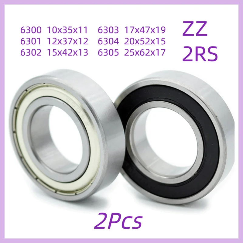 2Pcs 6300 6301 6302 6303 6304 6305 ZZ / 2RS Deep Groove Ball Bearings High‑Speed Bearing Steel