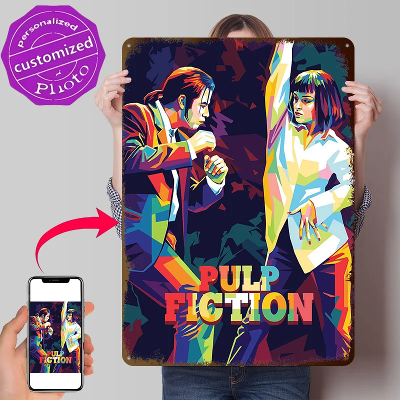 Pulp Fiction Colorful Pop Art Personalized 3D Textured Metal Poster Wall Art Tinplate Sign for Setup Decorations Home Decoration