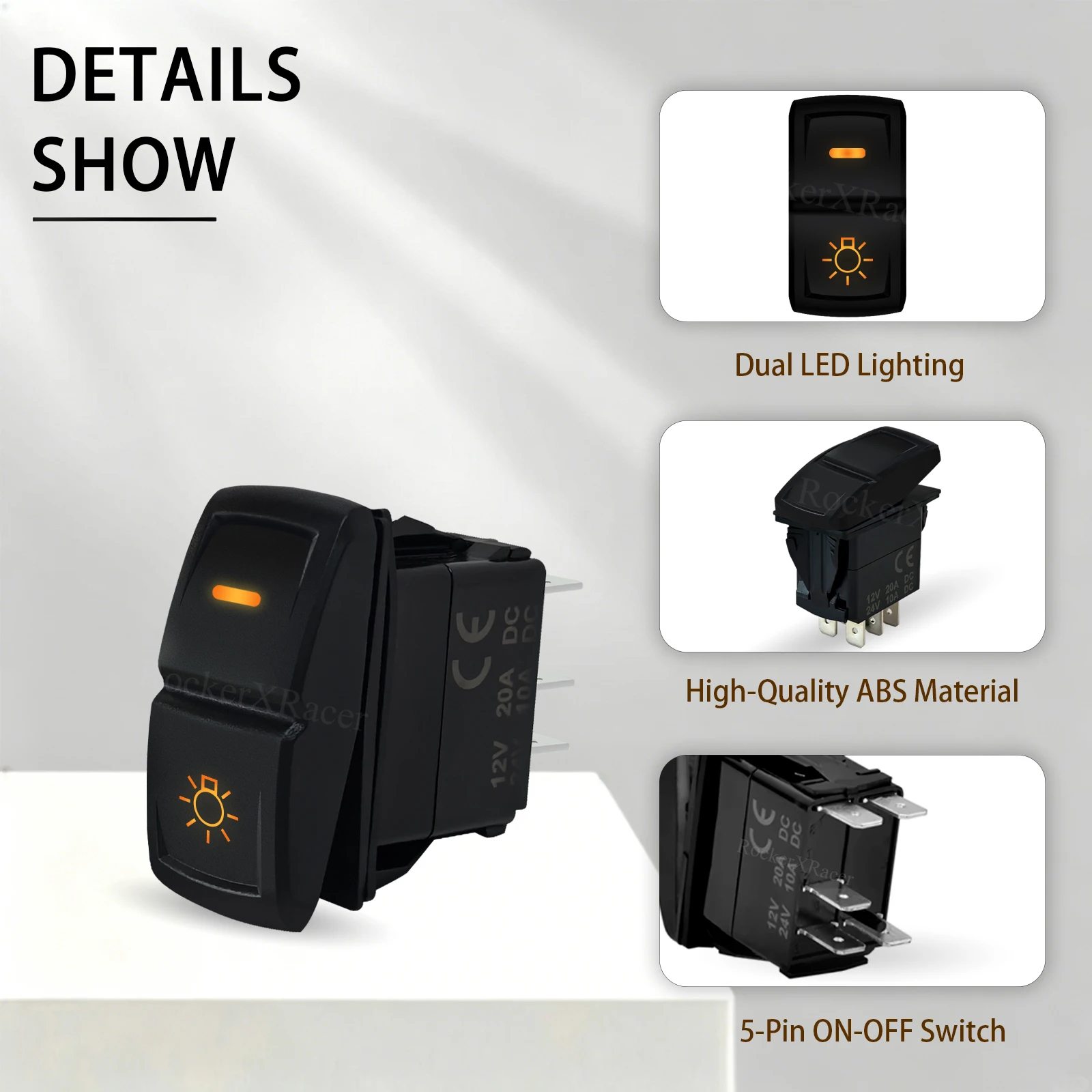 Waterproof Rocker Switch 12V 24V Amber Backlit ON-OFF / Momentary Toggle Button For ARB Carling Style 4x4 Off Road RV ATV UTV view 3