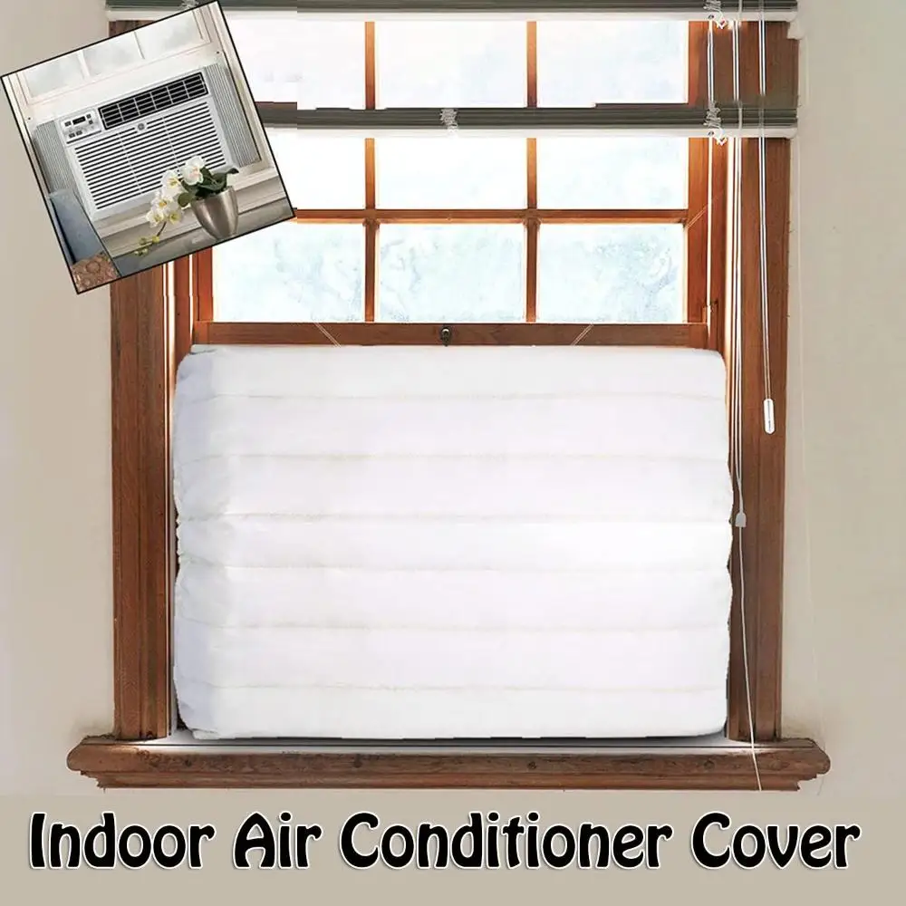 New with Elastic Straps Double Insulation Inside Window Indoor Air Conditioner Cover White AC Unit Protection Cover