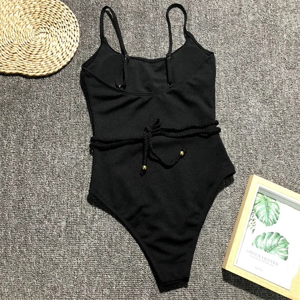 Holiday Ladies Light Blue Ribbed Swimwear Sexy Swimsuit Women One-Piece Suits Braided String Bathing Suit Black Monokini 2026