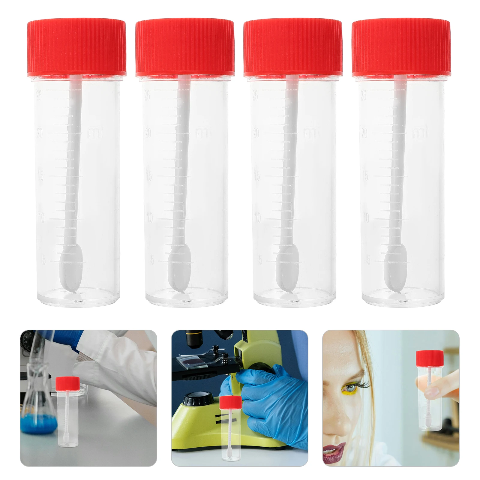 

50 Pcs Plastic Collection Bottle Laboratory Sample Containers Fecal with Lids Dog Urine Catcher Disposable