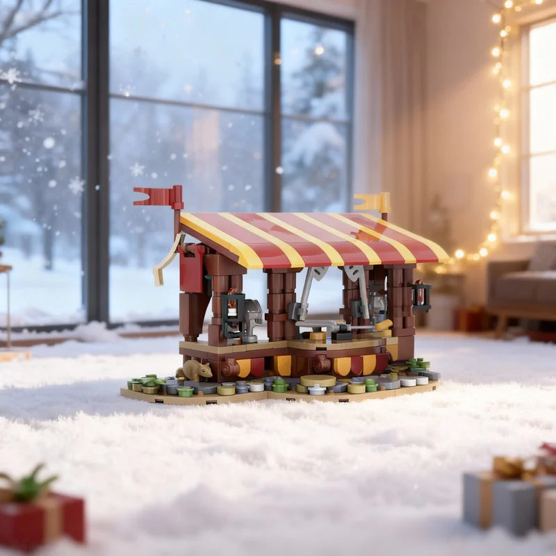 Set di Costruzioni MOC Castello del Mercato dell'Armatura, 367 Pezzi, Gioco Creativo Educativo, Idea Regalo Natalizio Fai-da-Te