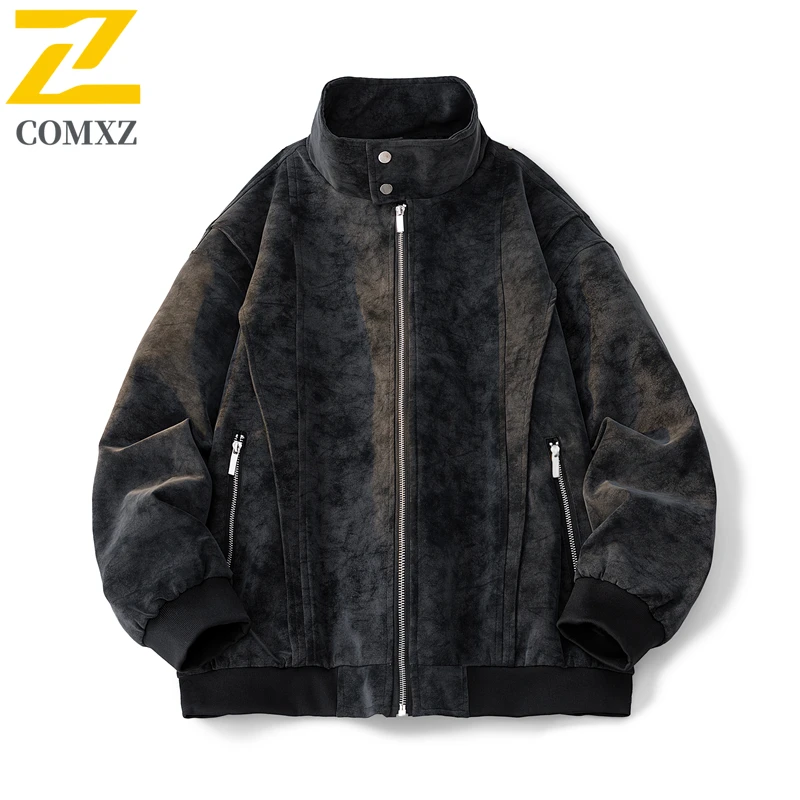 

COMXZ Leather Jacket Men 2025 Trendy Versatile Comfortable Breathable Stand Up Collar Flight Jacket Outdoor Casual Leather Coat