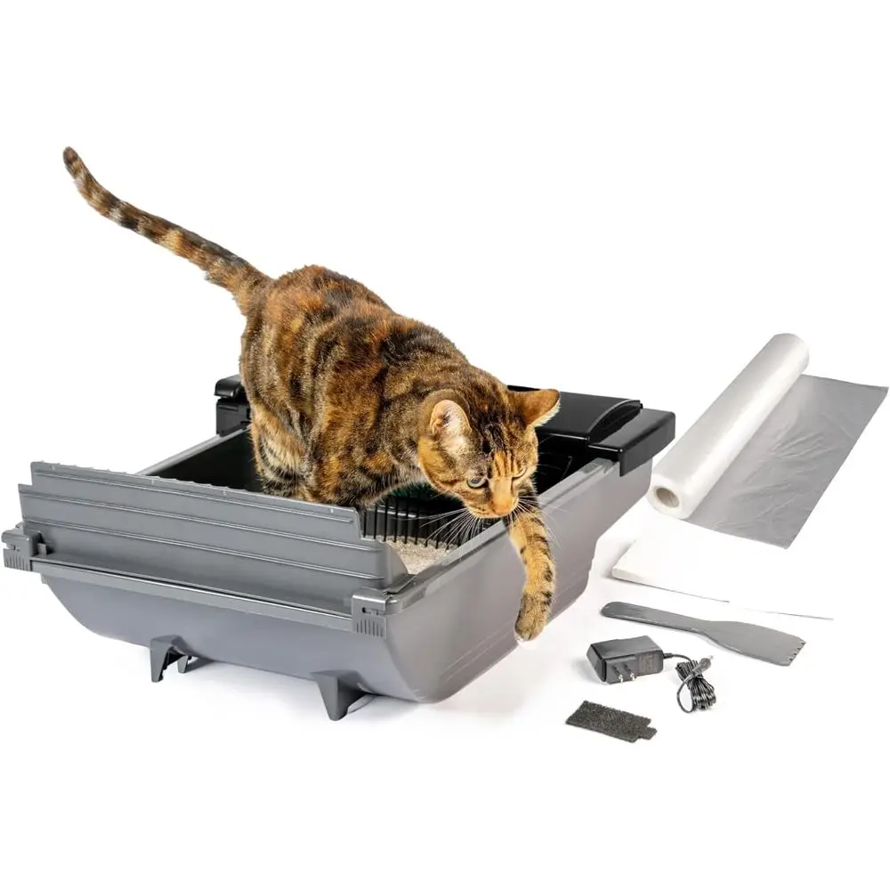 Semi-Automatic Cat Litter Box with Smart Scoop, 18 Bags & Carbon Filter for Cats up to 16 Pounds