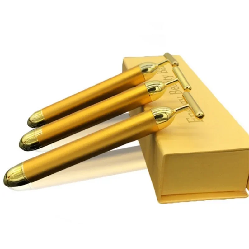 Palo de belleza adelgazante de oro de 24K, masajeador Facial reafirmante de pulso, herramienta vibratoria para estiramiento de la piel y arrugas para belleza y antienvejecimiento