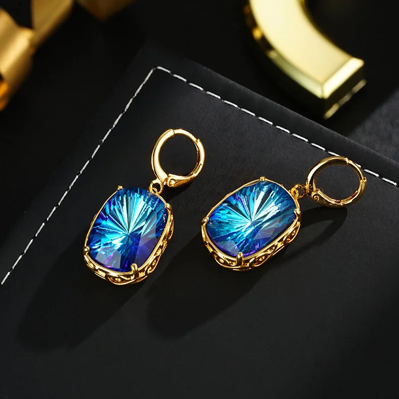 Retro simple geometric earrings long light luxury niche sapphire medieval earrings autumn and winter women's minimalist and exqu