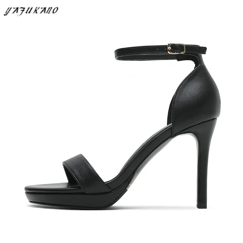 Fairy style high-heeled shoes summer stiletto platform one word buckle sandals elegant party dress small size women shoes 32 33