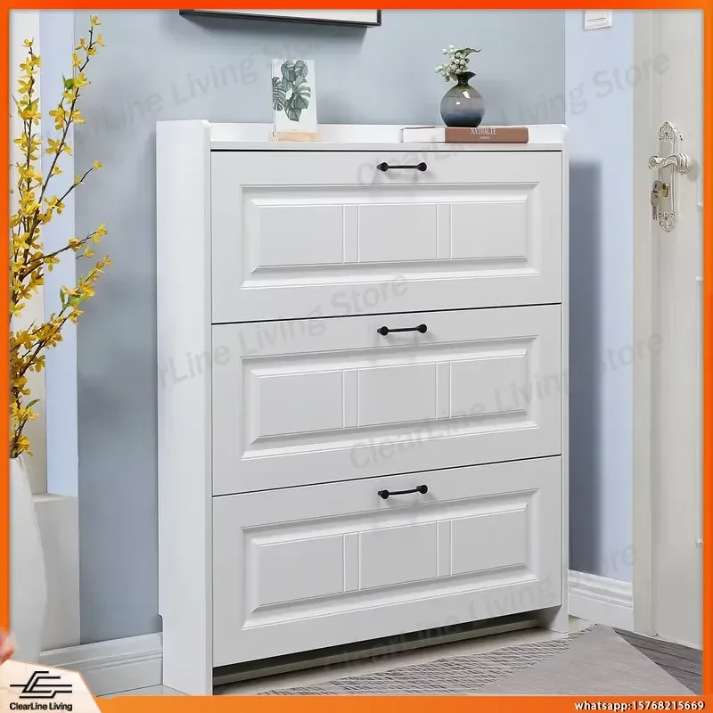 Thin Flip Foot Shoe Cabinet Modern Entryway Organizer Space Saving Slant Door Storage Real Wood Look Easy Assembly Shoe Rack