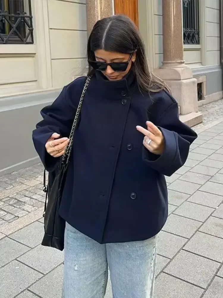 

Women's Casual Lapel Woolen Short Jacket Chic Full Sleeve Single Breasted Loose Short Outerwear Autumn Daily Commute Overcoat