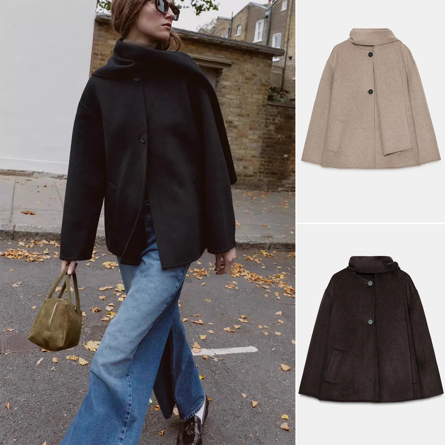 

Ele round Ne Long Sve ort Пальто Женская новая зимняя модная верхняя одежда с шарфом 2025 Женская куртка из полиэфирного волокна