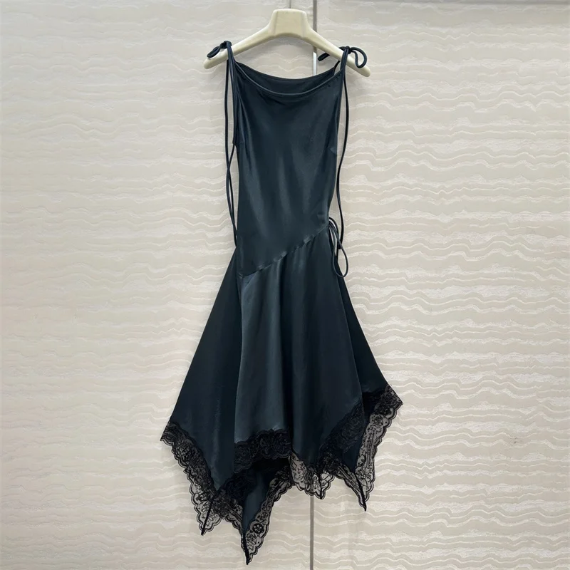 ชุดสตรีใหม่ลูกไม้Patchworkชุดยาวสําหรับฤดูใบไม้ร่วง2025ซาตินSlim MidiชุดBackless Party Dresses