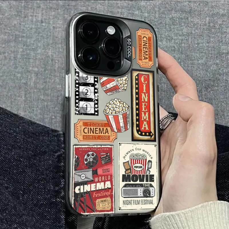 Funda Protectora para Teléfono con Diseño Divertido de Boleto de Cine Retro Vintage, Estilo Art Deco, para iPhone 17, 16, 17e, 15, 14, 13, 12, 11 Pro