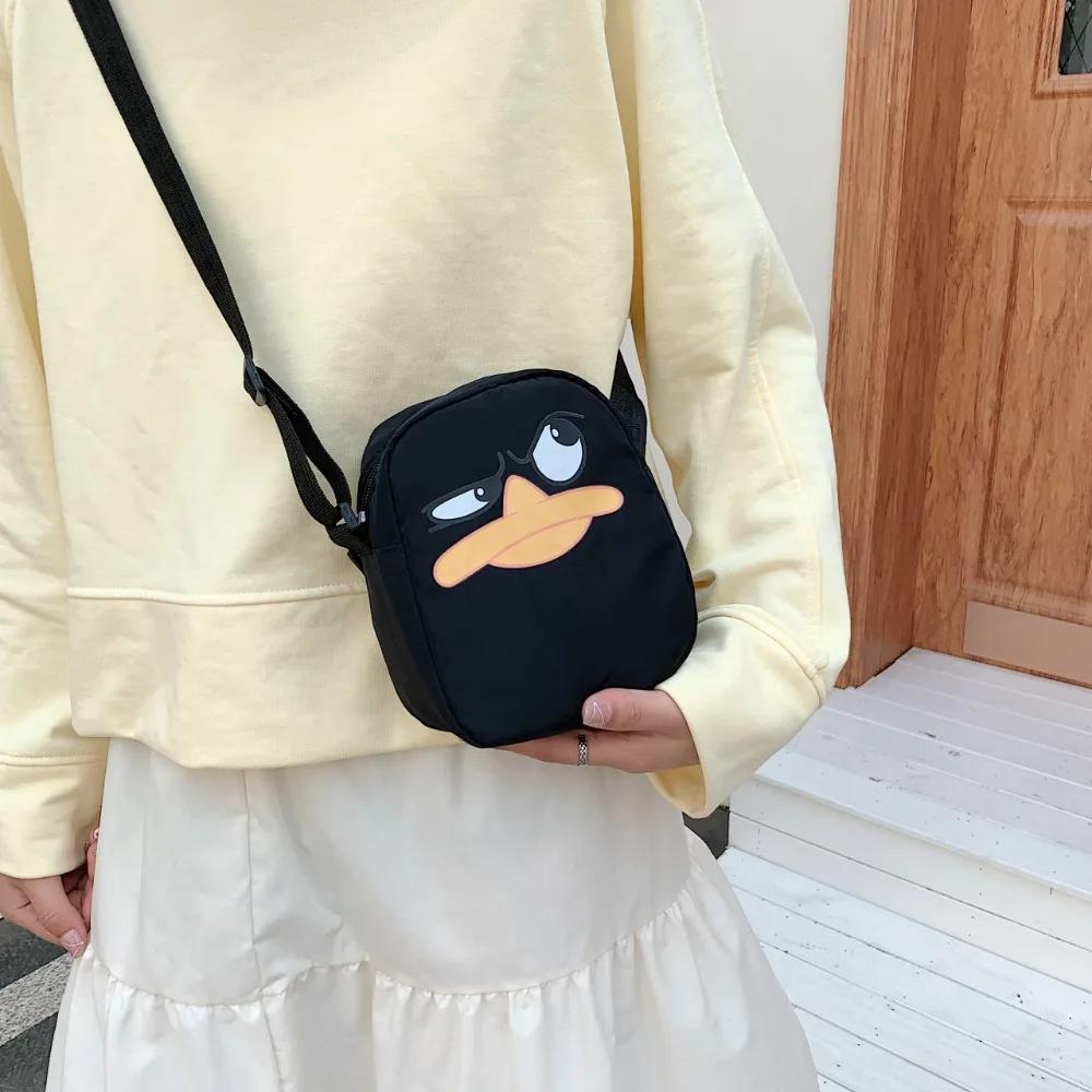 Canvas Cartoon Print Shoulder Bag Fashion Zipper Multifunctional Little Duck Crossbody Bags Solid Color All-match Shoulder Bags