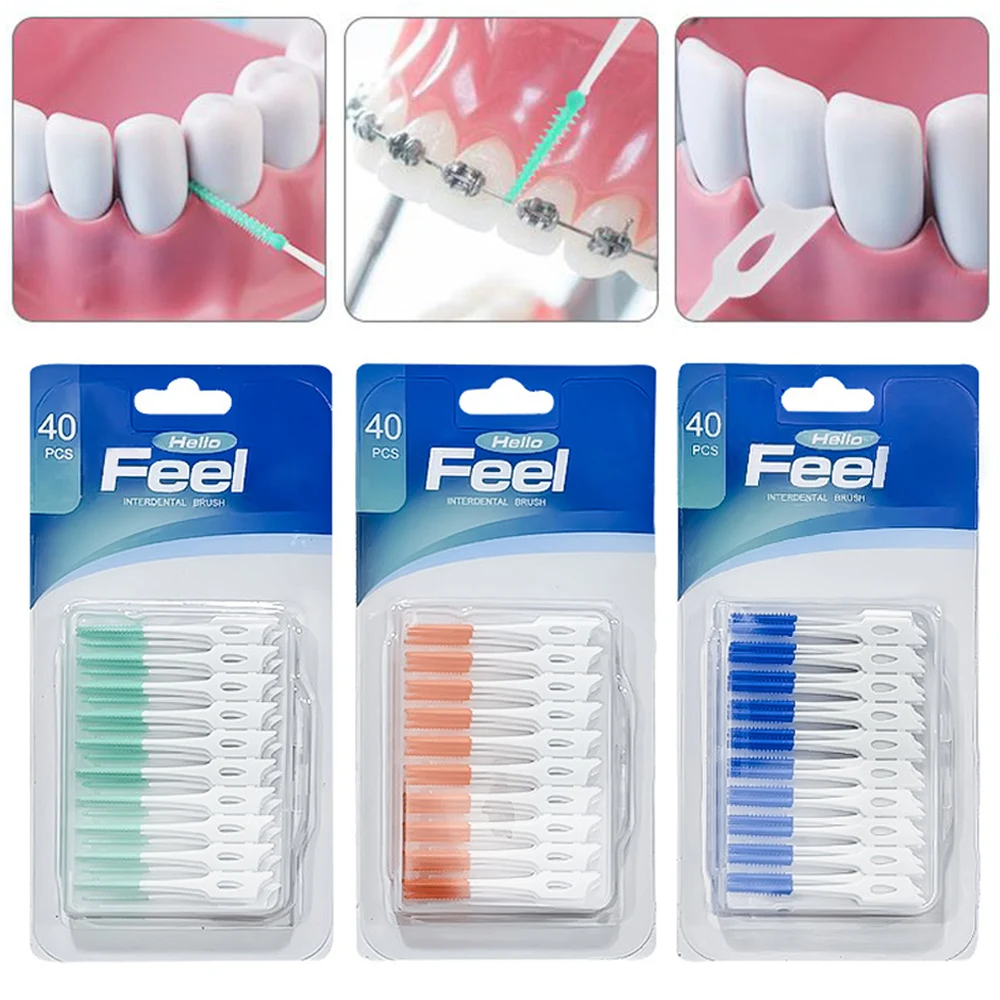 Soft Silicone Interdental Brushes 20/40Pcs Teeth Cleaning Toothpick Brush Portable Oral Hygienic Cleaning Tools Wholesale