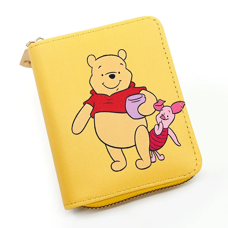 Disney Cartoon Winnie The Pooh Unisex Short Wallet PU Leather Short Wallet Kawaii Small Purse Mini Student Handbag Birthday Gift