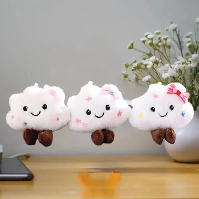 Schattige mini-paar hanger witte wolk pluche pop sleutelhanger, ideaal voor rugzak of boekentasversiering