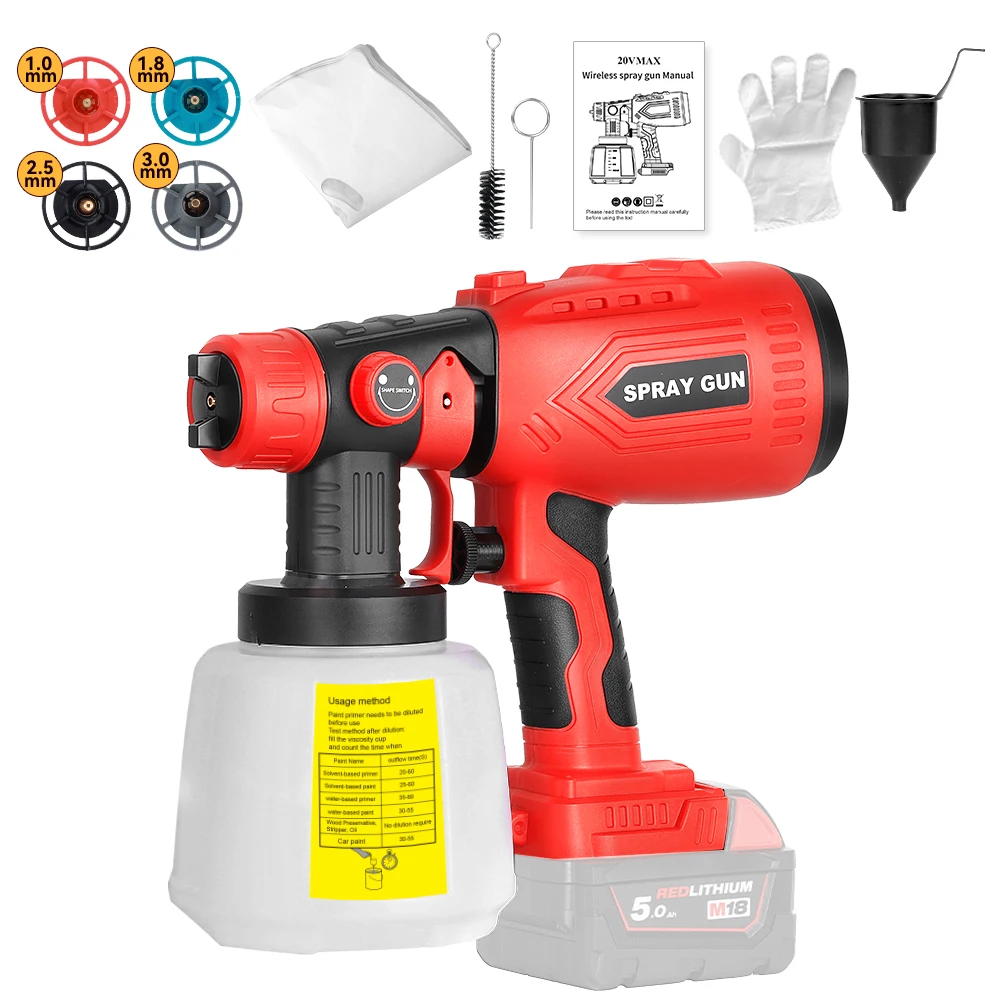 pistolet-a-peinture-hvlp-sans-fil-200w-pour-milwaukee-m18-moteur-sans-balais-buse-en-cuivre-nettoyage-facile-pour-projets-domestiques-sans-batterie
