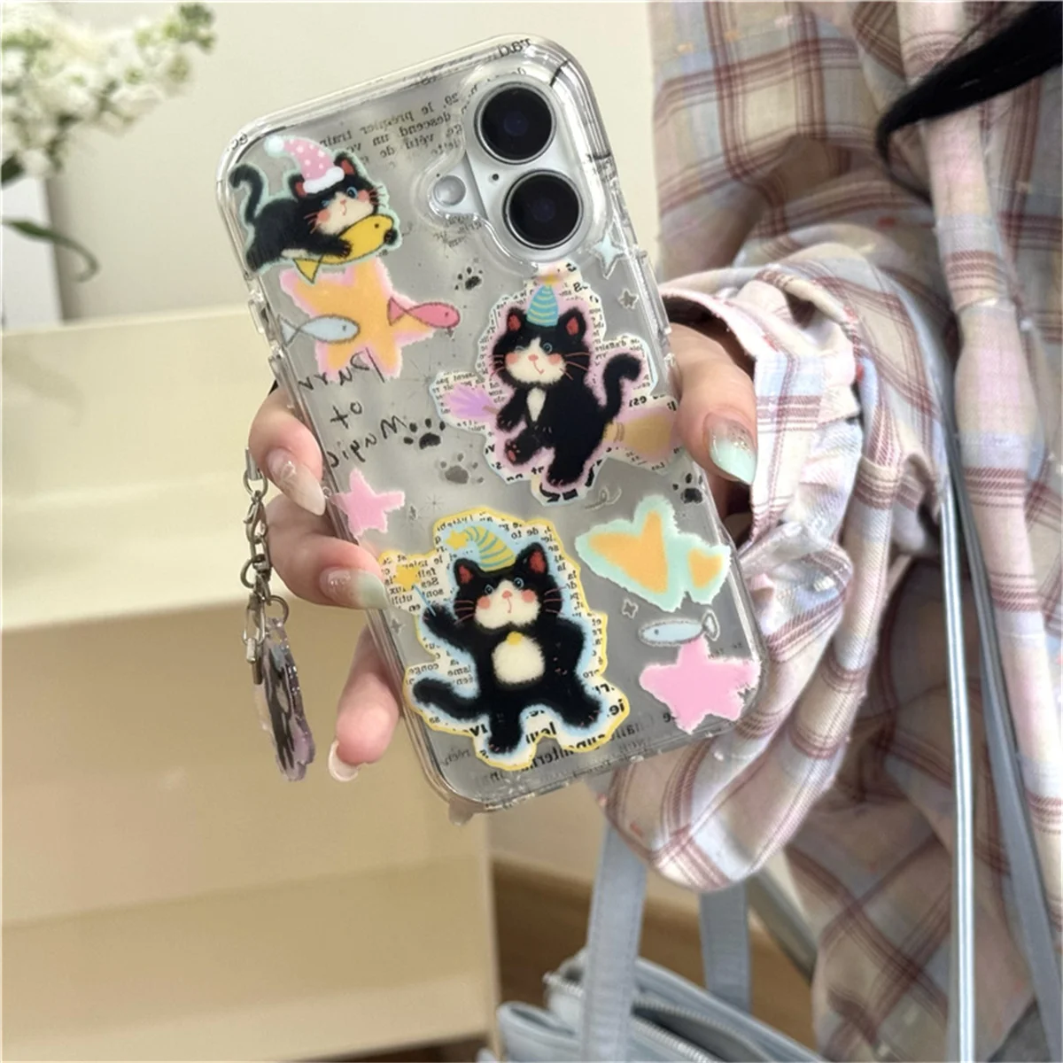 Kawaii لطيف بريق القط قضية الهاتف آيفون 16 برو 15 14 برو ماكس الغطاء الخلفي للصدمات واقية حالات 15 برو ماكس