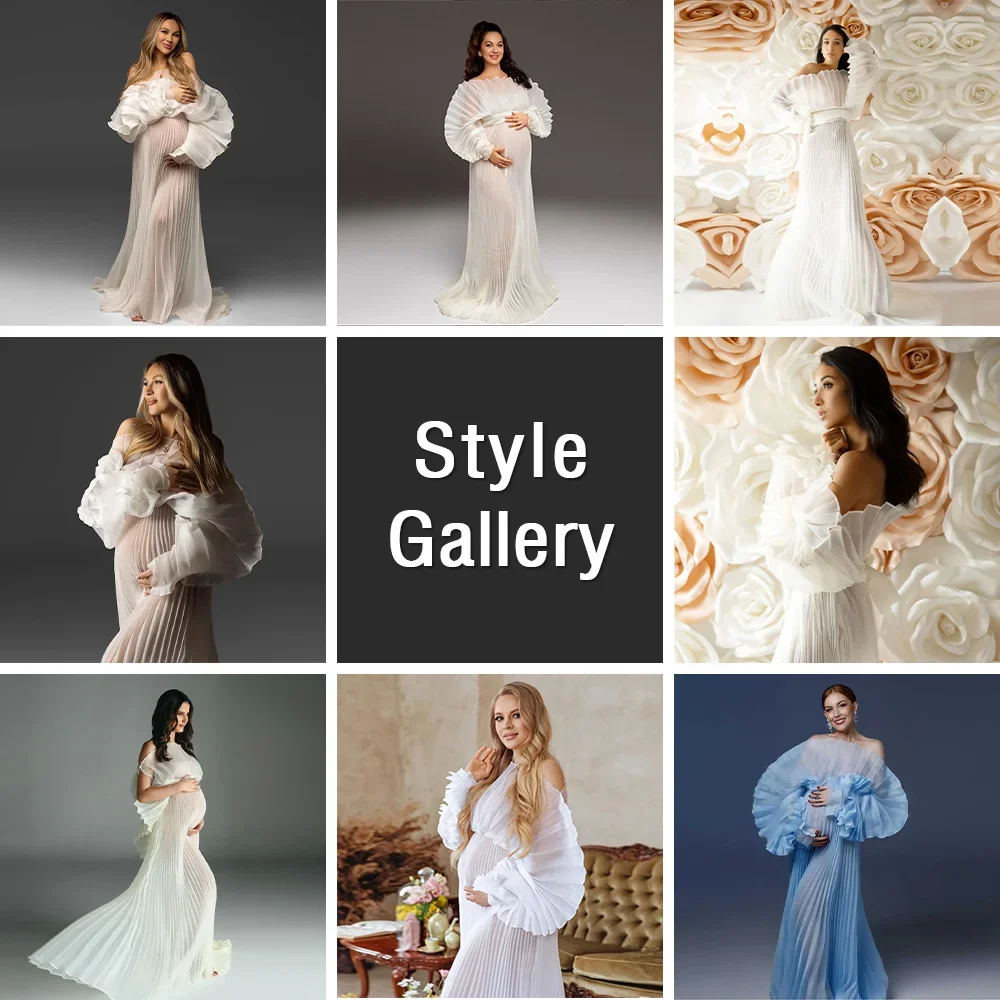 Custom Made Pleated Organza Maternity Dresses for Photoshoot Flowy Long Dress Pregnancy Photo Shoot Gown Baby Shower Dress YEWEN - view 4